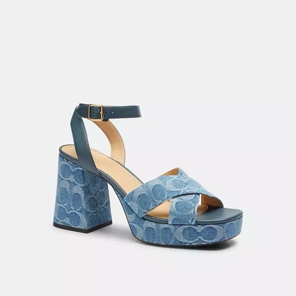 NEW COACH Women Block Heel Sandal In Signature Denim Indigo CDF88 us 7.5 - Picture 9 of 10